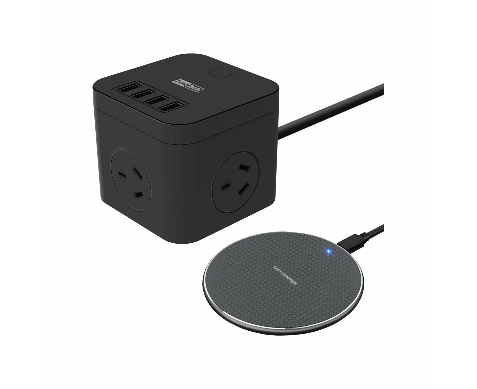 Cordtech 3 Outlet Desktop Charging Kit With Wireless And Usb