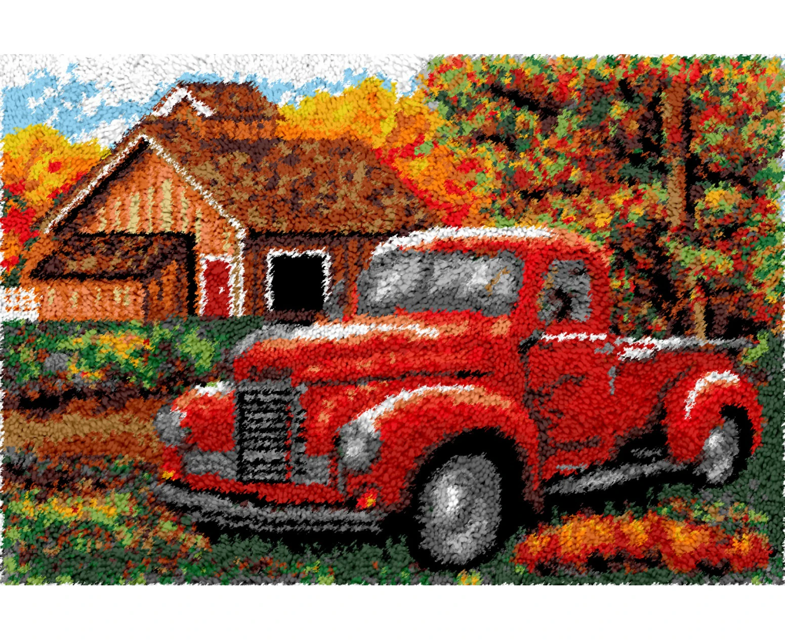 Rug Making Latch Hooking Kit | Vintage Truck (52x38cm printed canvas) - Printed Canvas