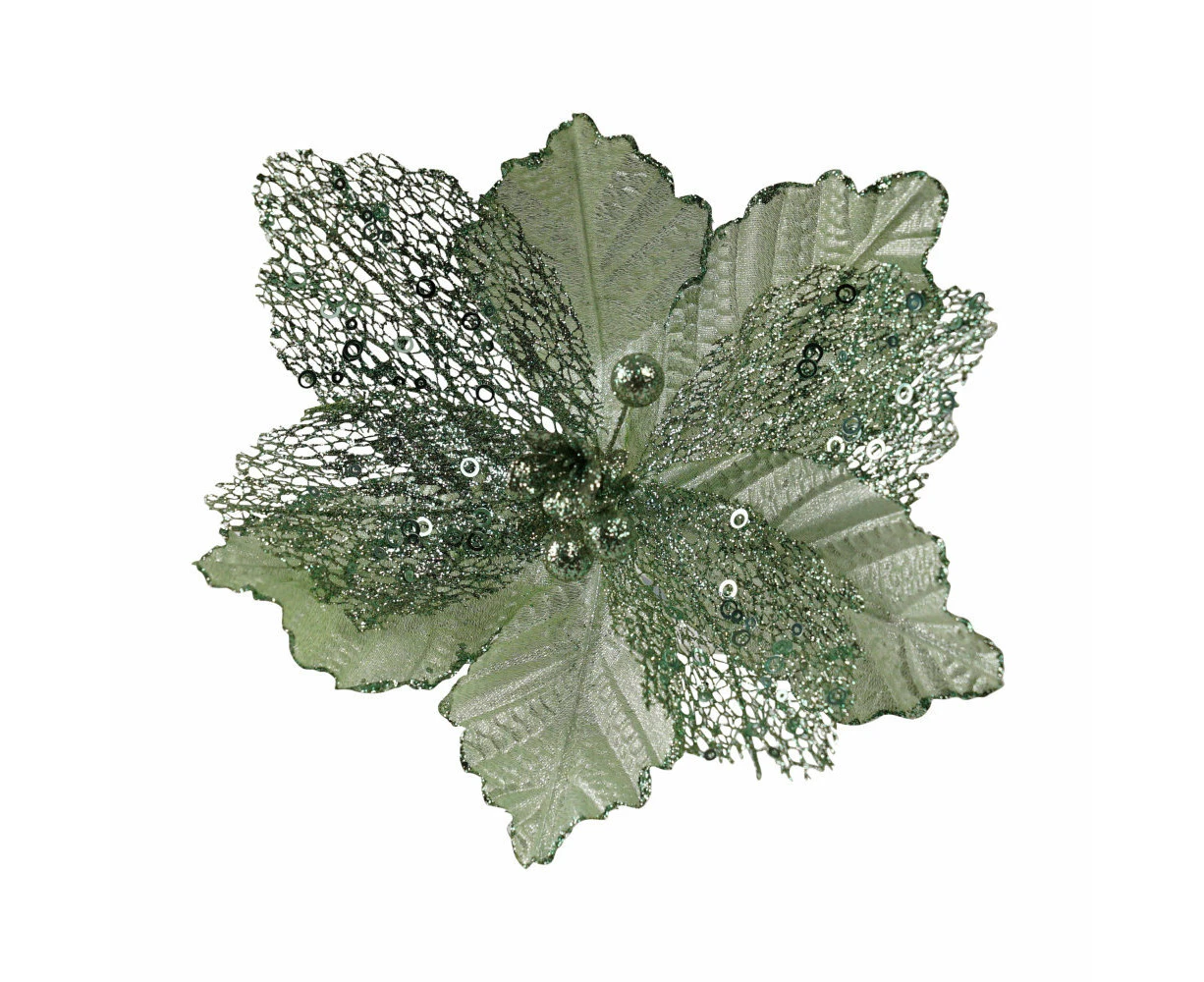 Poinsettia Two Tone Mint Clip On 6.5cm