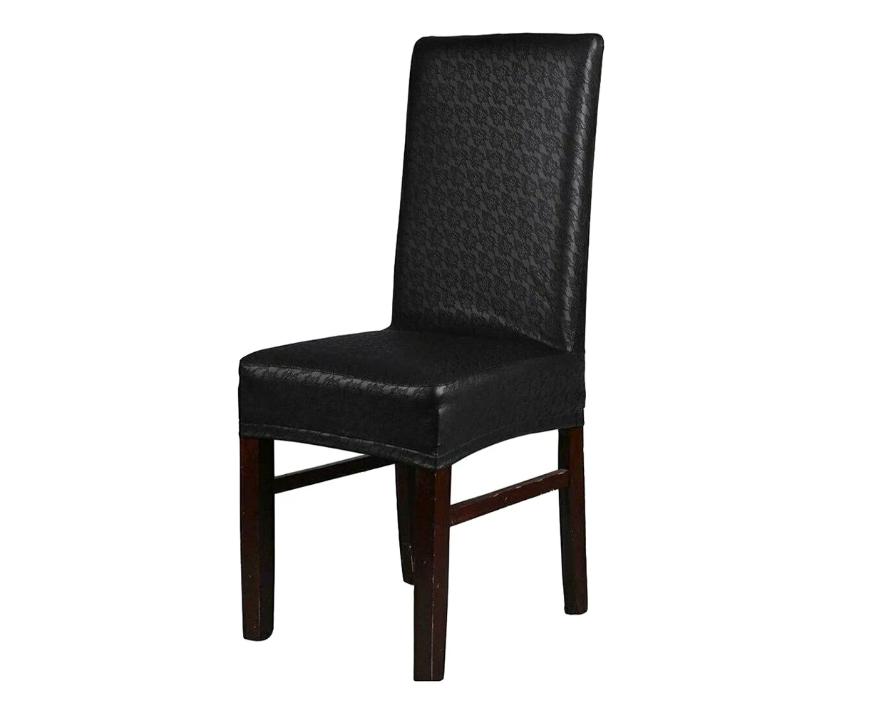 Solid PU Leather Home Dining Chair Covers-Black Lace Style