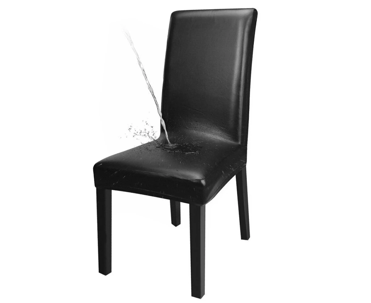 Solid PU Leather Home Dining Chair Covers-Black