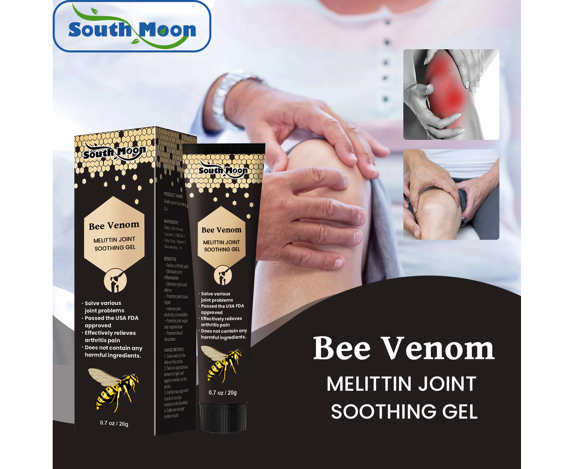 Bee Venom Gel, Bee Venom Joint Relief Gel, Bees Venom Cream Instant Knee, Shoulder, Neck, Back, Leg Joint & Muscular Pain Relief