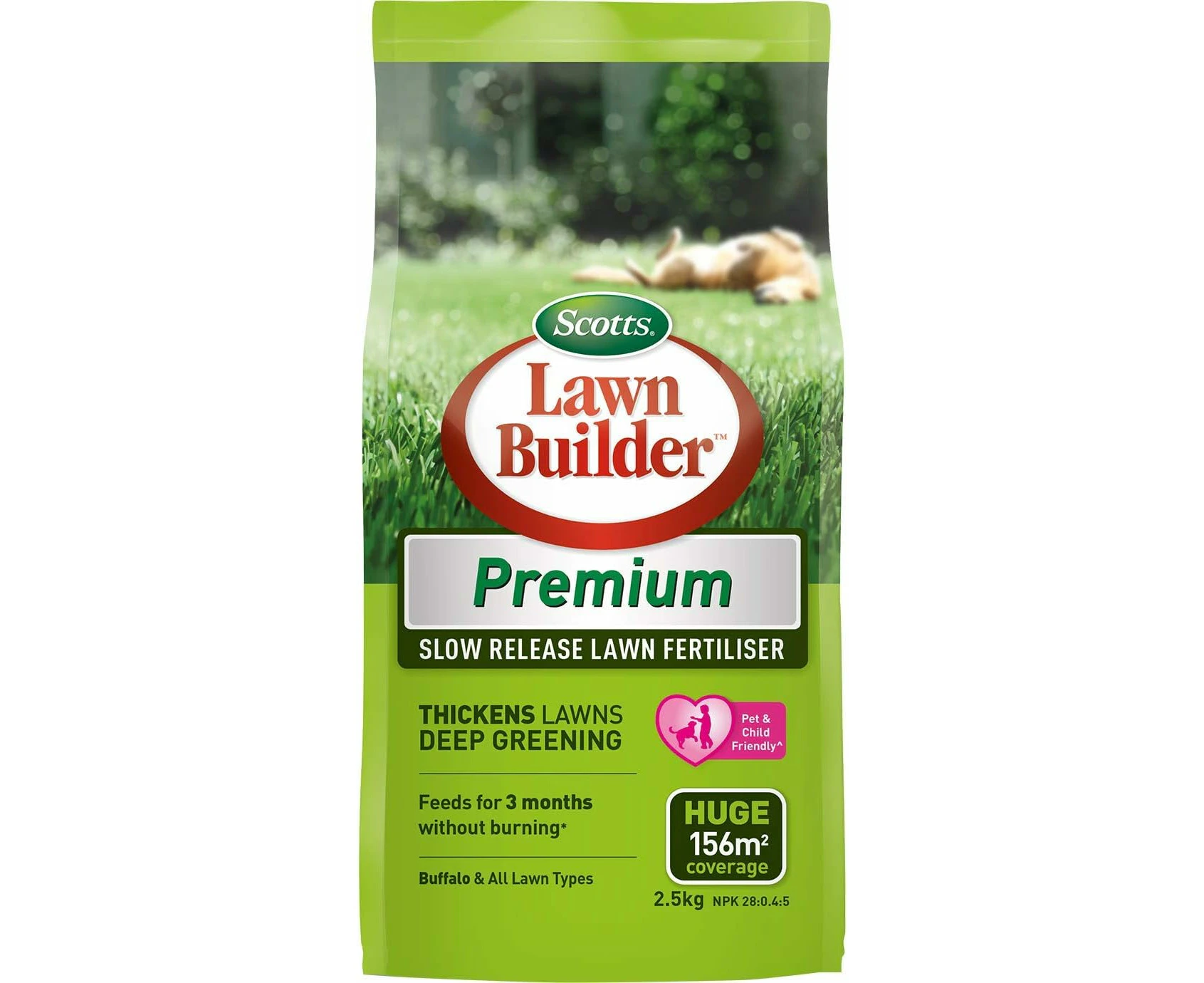 Scotts Lawn Builder - Premium Slow Release Lawn Fertiliser 2.5kg - 3 Months Feed - Thicker Lawn with No Scorch Formula - Child and Pet Friendly