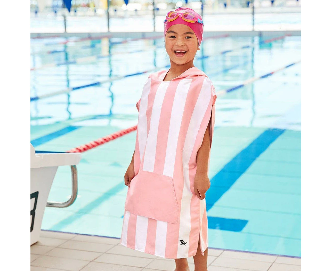 Dock & Bay KIDS Poncho Hooded Towel -Mini Cabana Collection-Malibu Pink M (7-10yrs)