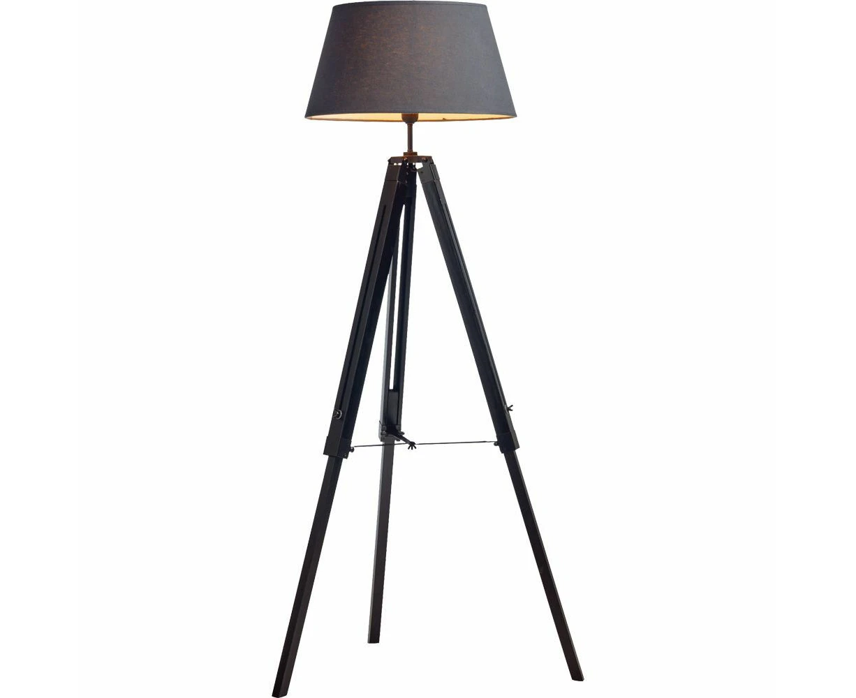 Large Tripod Floor Lamp Light Linen Shade Modern Bamboo Vintage Wooden Retro