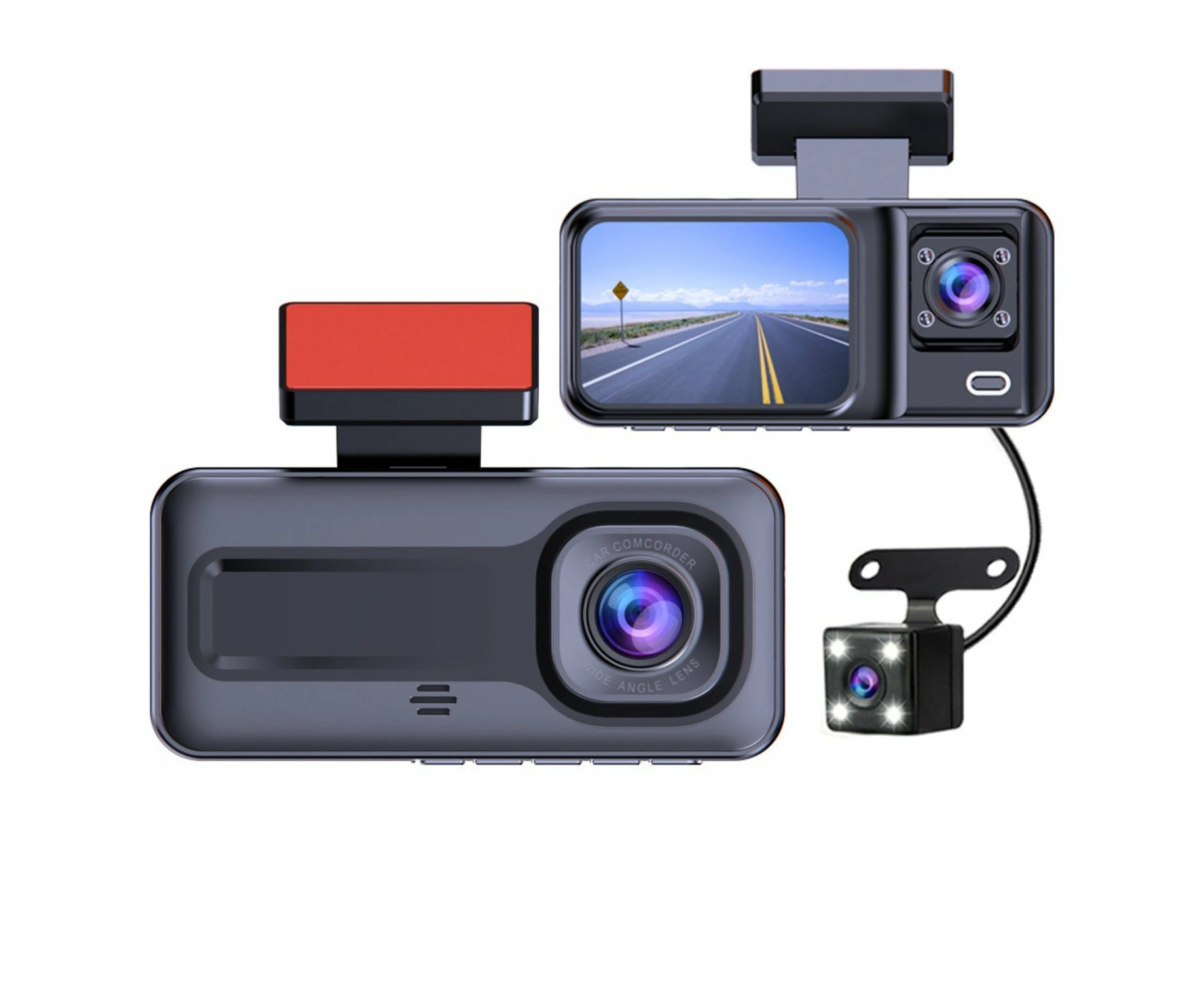 Front and Rear Triple Lens Dash Cam 1080P HD Three-Lens Driving Recorder Reversing Visual Recording