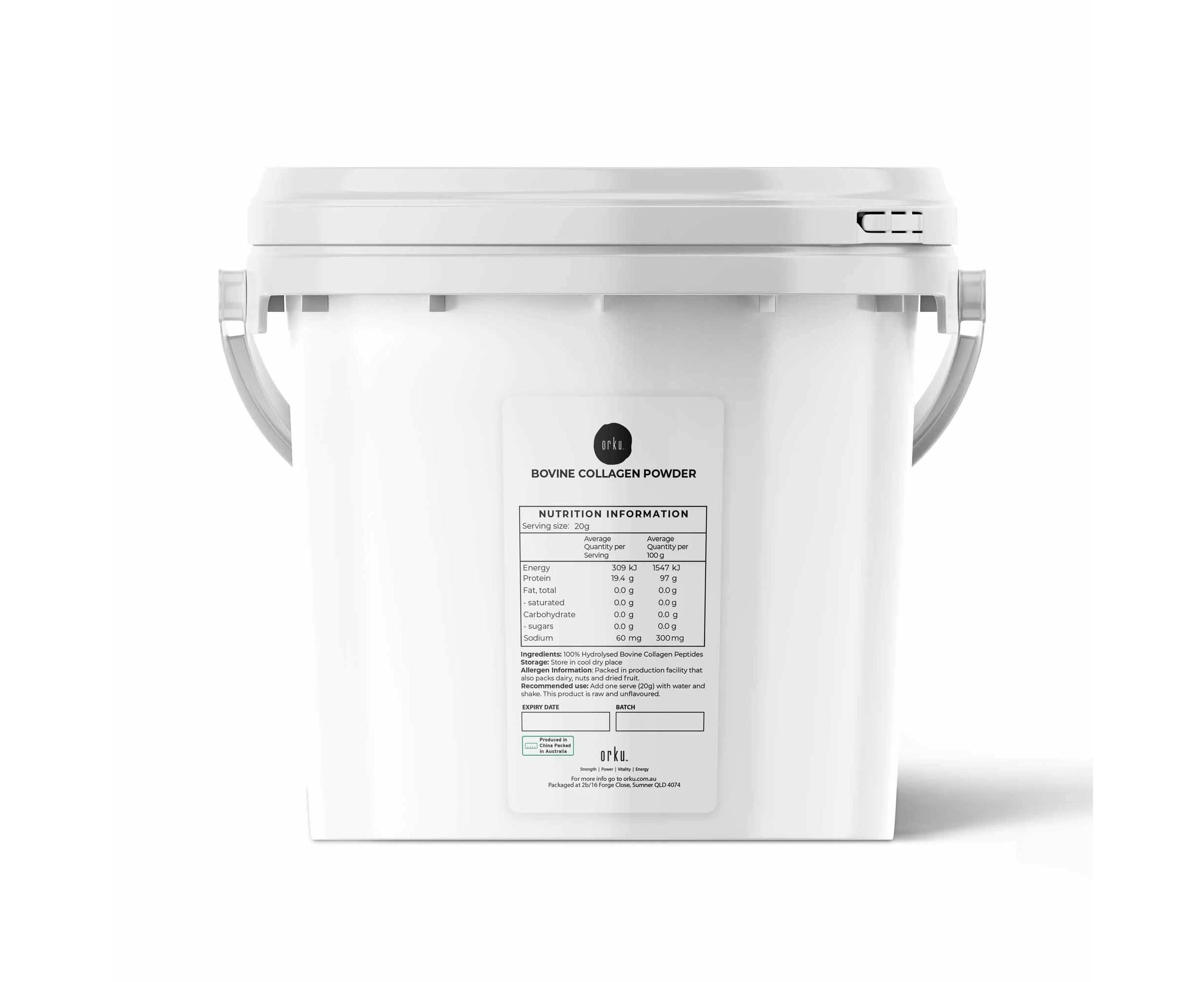 2.5Kg Collagen Powder Bucket - Bovine Protein Peptide Supplement Unflavoured