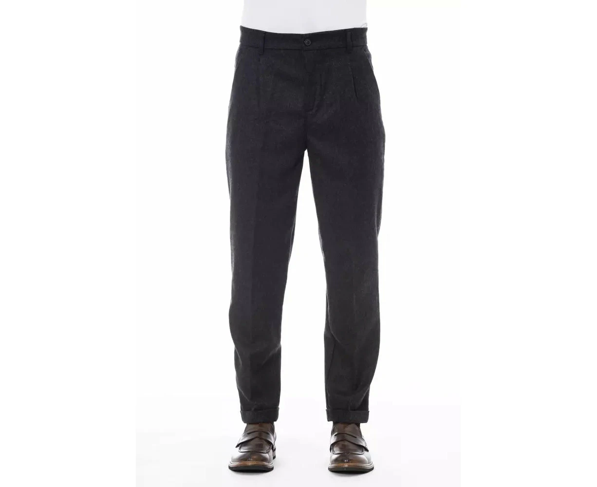 Alpha Studio Gray Wool Men Pants