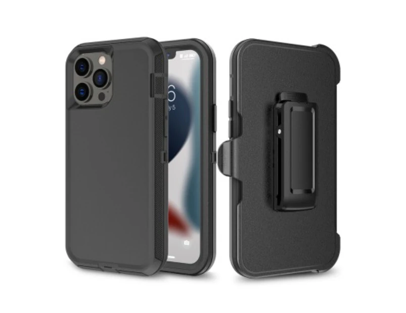 iPhone 13 Pro Compatible Case Cover With Shockproof Robot Armor Hard Plastic Case With Belt Clip - Black