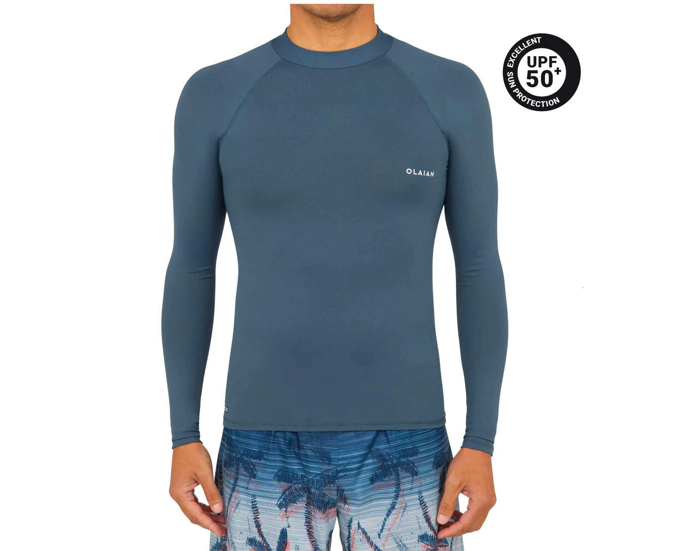 DECATHLON OLAIAN Men's Rash Vest Long-sleeve - 100 - Storm Grey