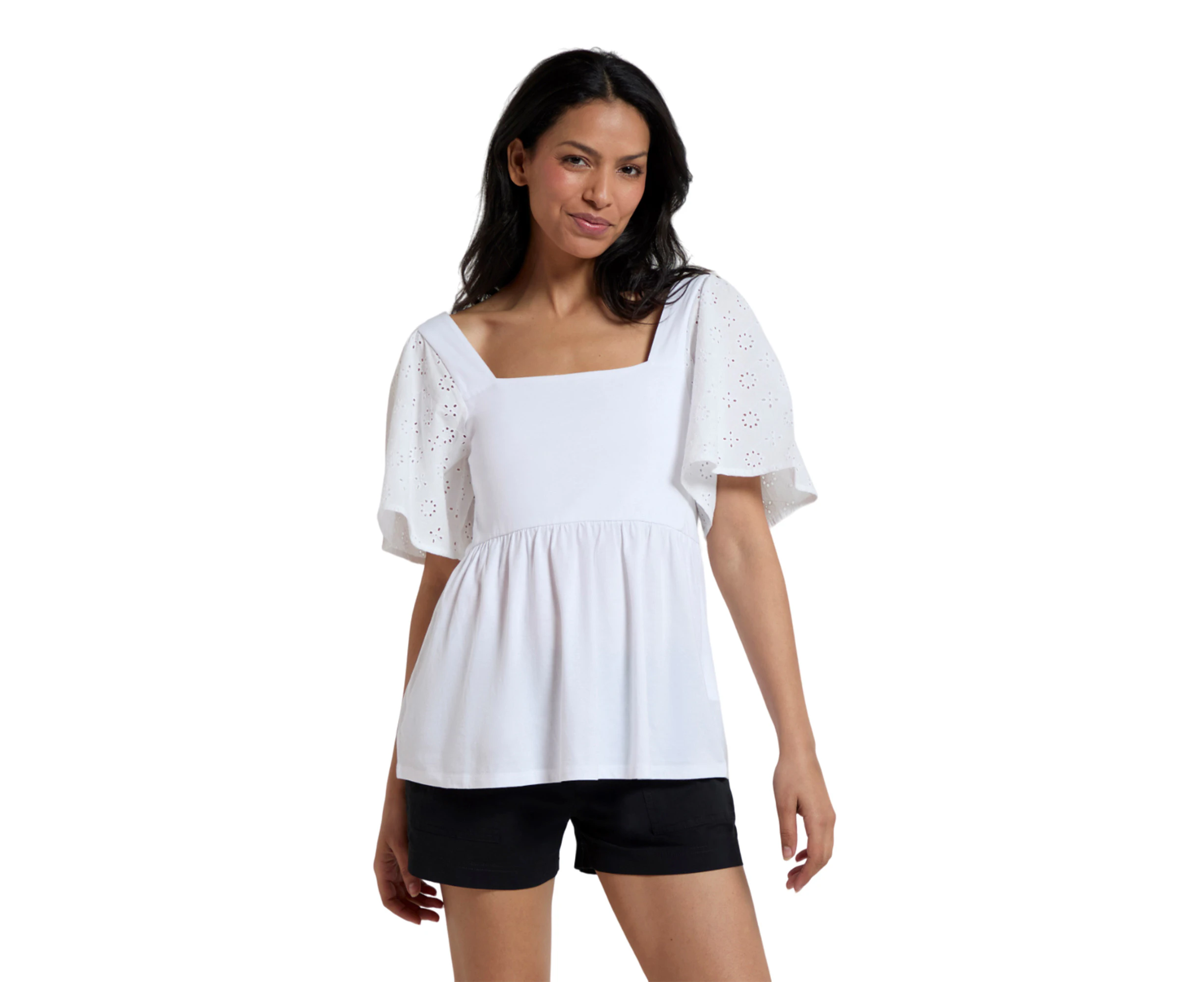 Mountain Warehouse Womens Verona Broderie Sleeve Top (White) - MW3383