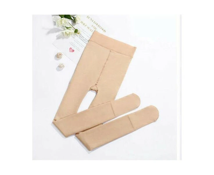 Fleece Lined Tights Women Winter Tights High Waist Opaque Thermal  Soft Fleece Pantyhose-Skin tone