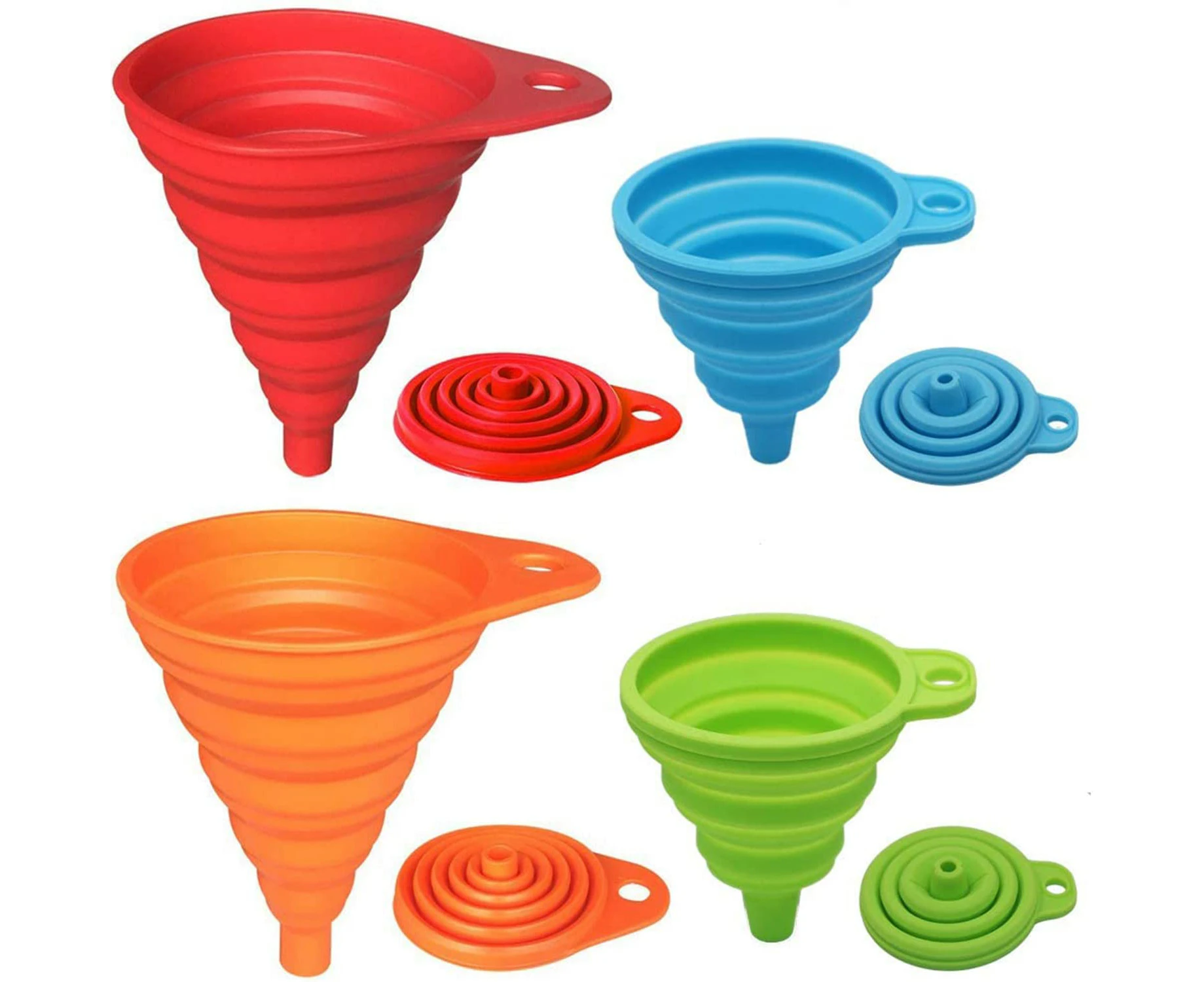 4 Pack Kitchen Funnel Set Foldable Silicone Collapsible Funnels for Filling Water Bottle Liquid