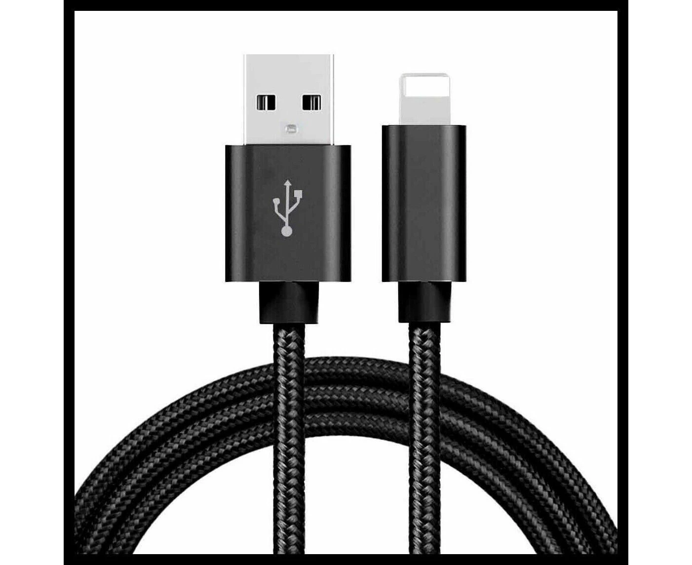 Braided USB Charger Phone Cable Cord iPhone 14 13 12 11 Pro Max XRiPad- Black 2M