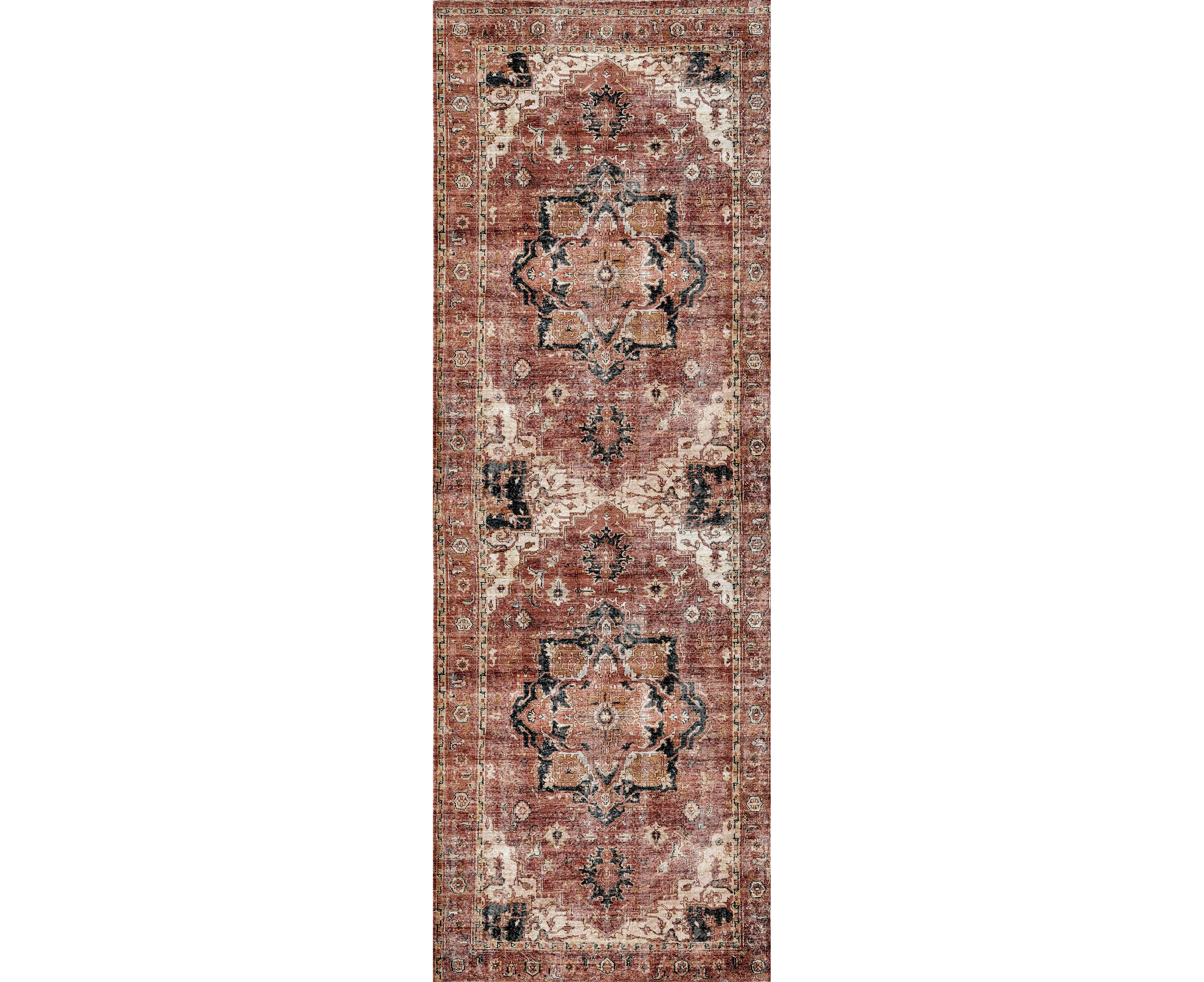 Distressed Vintage Cezanne Terracotta Brown Runner Rug