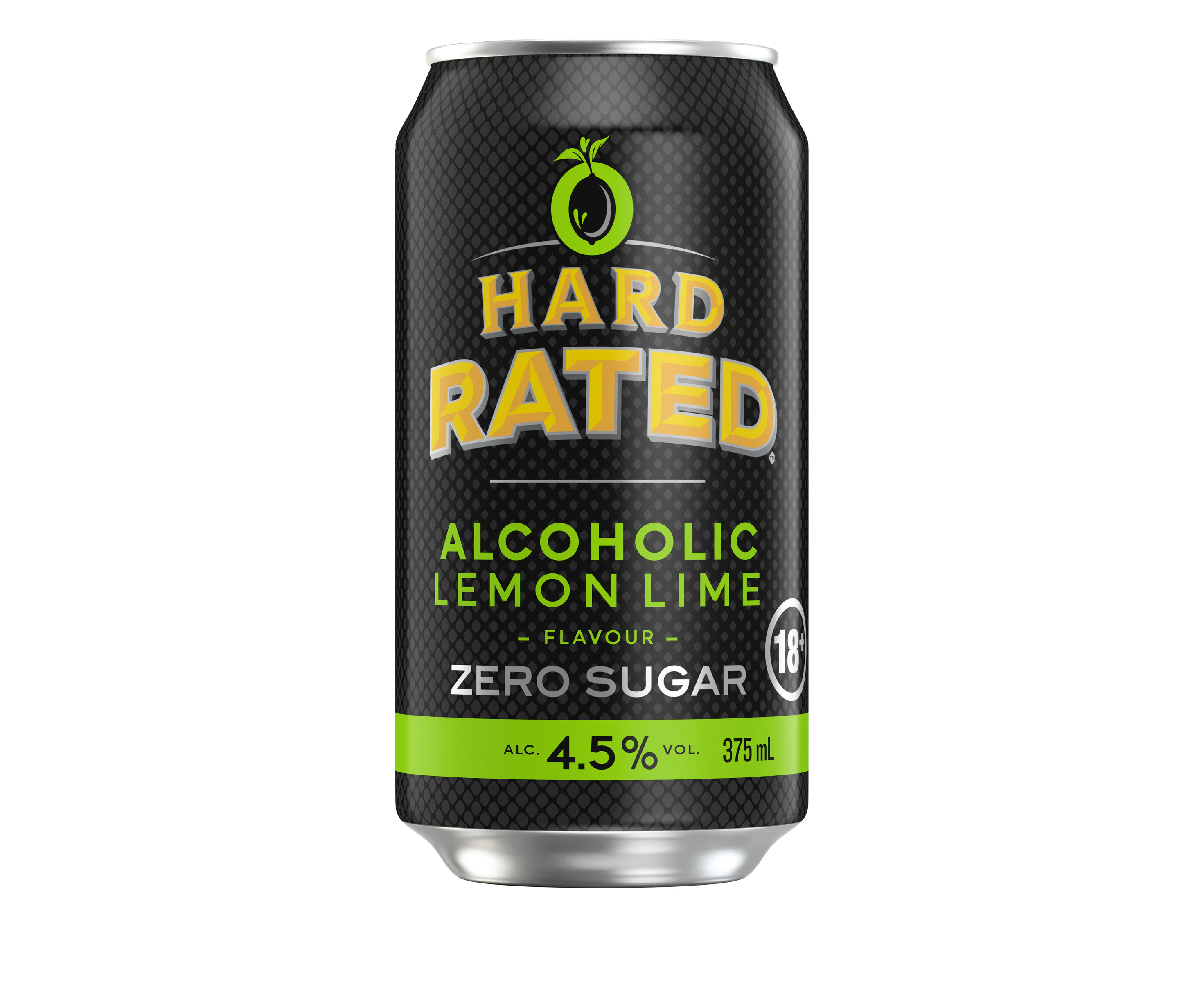 Hard Rated, Alcoholic Lemon Lime Flavour, Zero Sugar, Refreshing Drink, 4.5% ABV, 375mL (Case of 24 Cans)