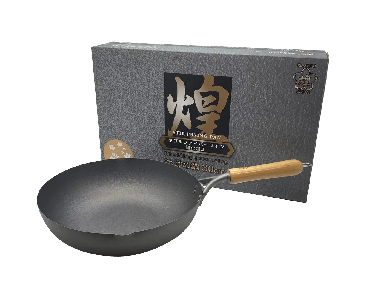 Kirameki Premium Pure Iron Nitriding Processing Stir-fry Wok (Made in Japan)