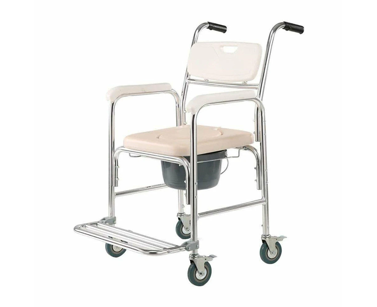 Mobile Shower Toilet Commode Chair Bathroom Aluminum Bedside Footrest Wheelchair