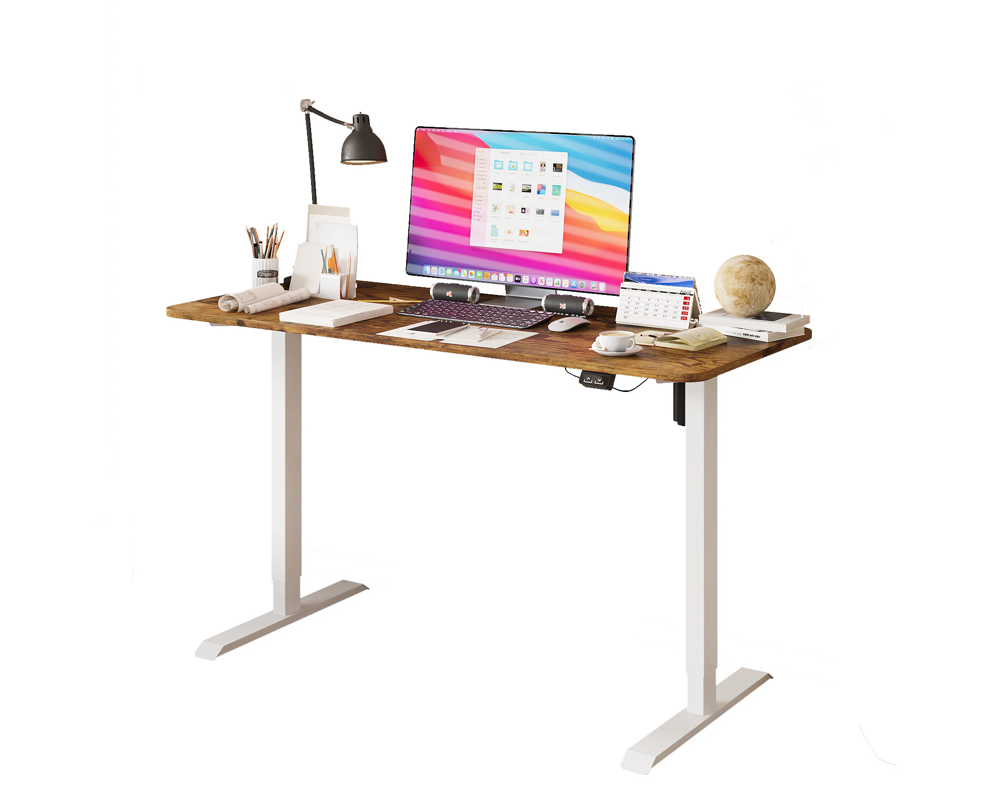 Advwin Standing Desk Electric Adjustable Sit Stand Desks Table Walnut Desktop+White Frame 120cm