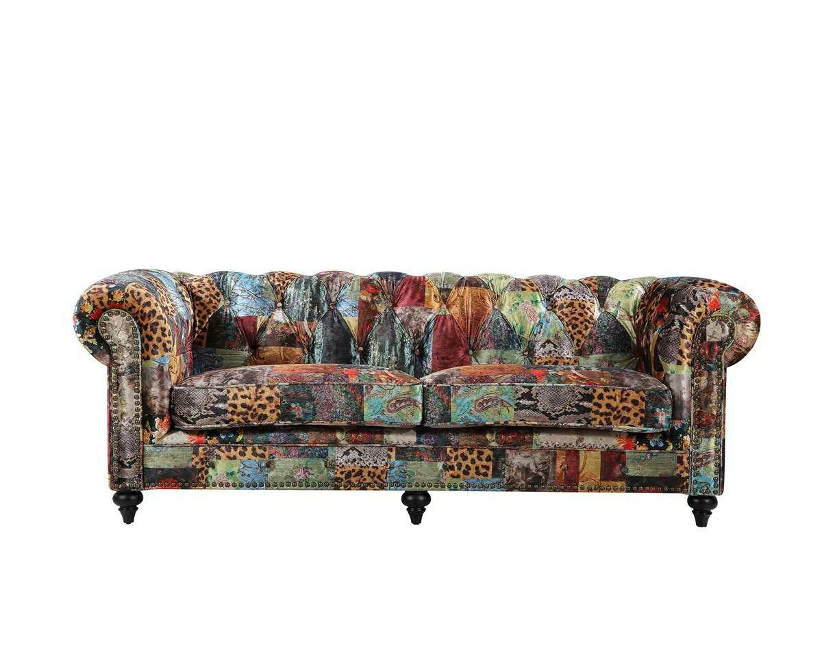 BT Chesterfield Fabric Upholstered 3 Seater Sofa – Patchwork