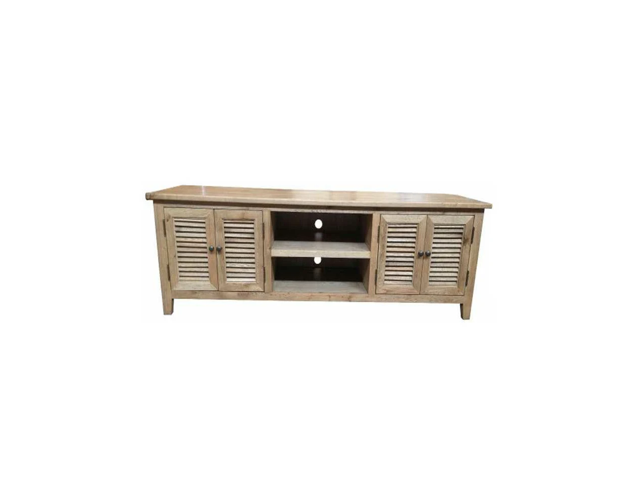 MF Oak Louvre Solid Timber 4 Door Entertainment Unit