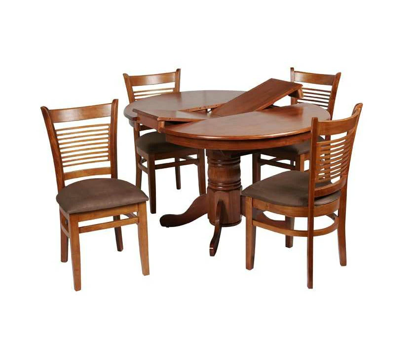 MA Lotus Round Extendable Dining Table with 4 Solid Timber Chair Set