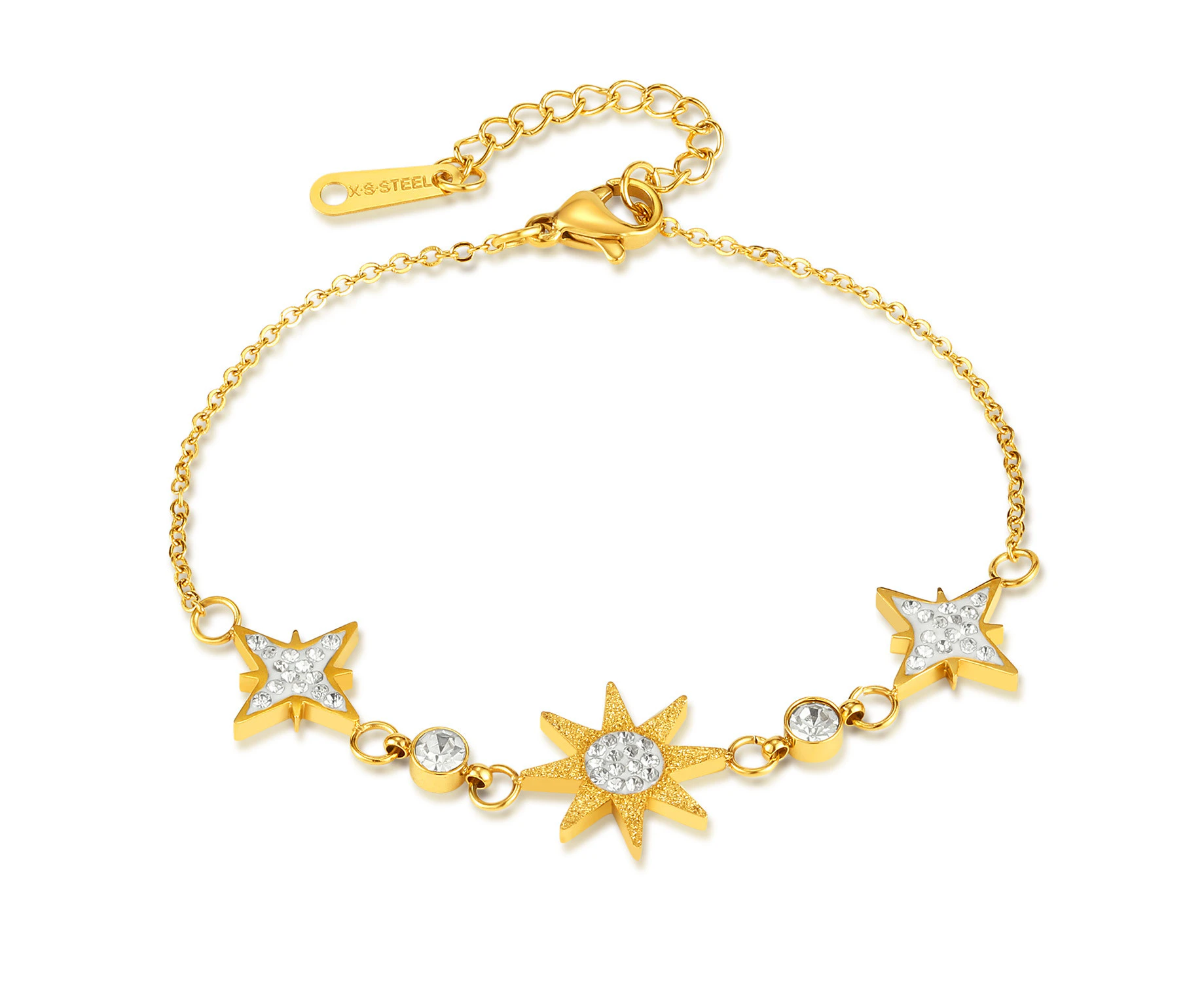 Star Pendant Bracelet For Women,Dainty Gold Plated Bracelet Stretchable Adjustable Bracelet-Gold