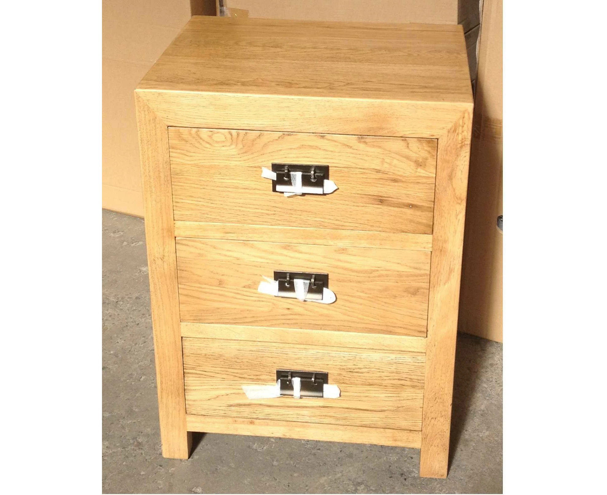 MF Solid Oak Timber 3 Drawer Bedside Table