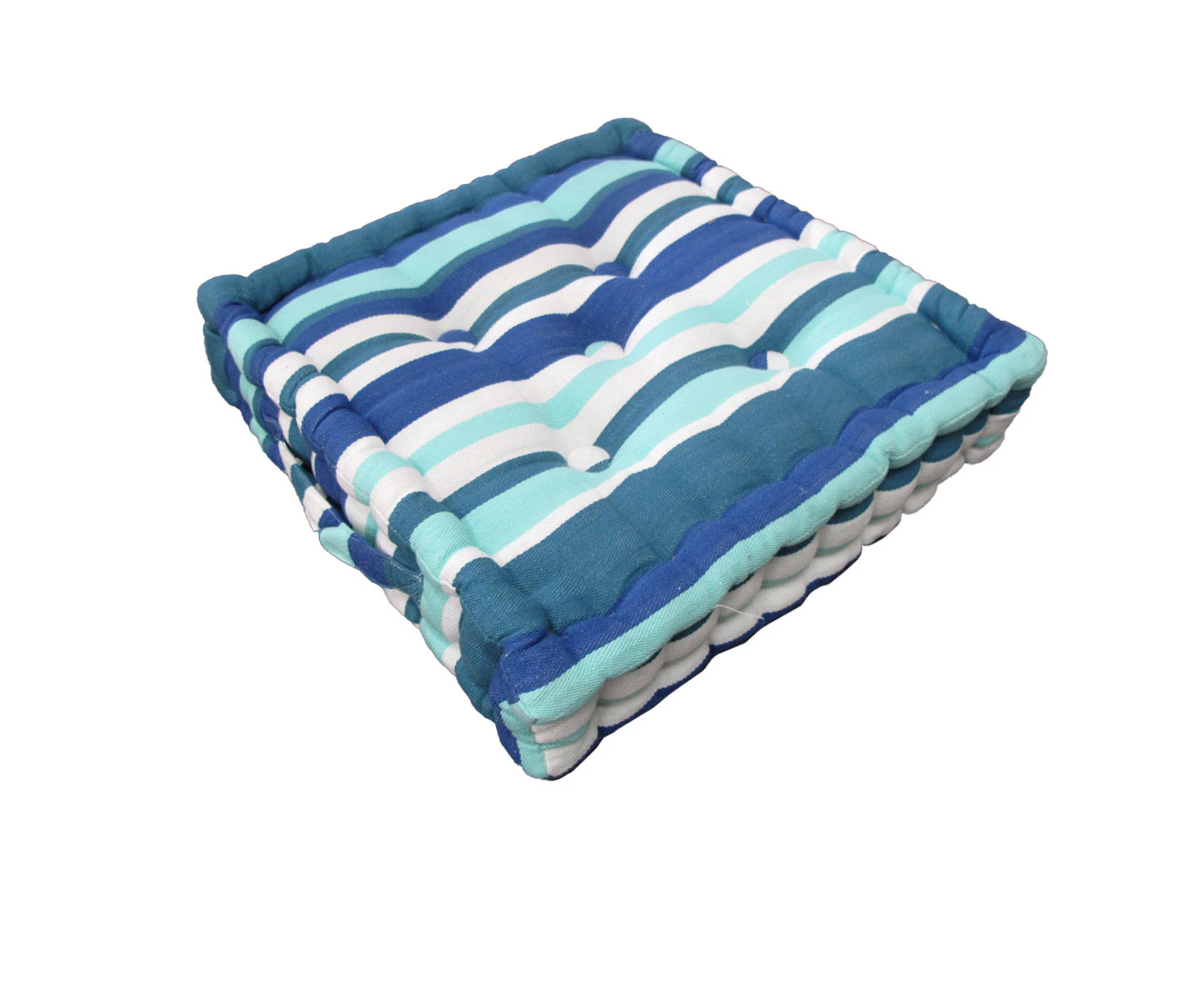 1 Pc Cotton Stripes Floor Box Cushion Pad 40 x 40+ 9 cm Gelaton Stripe Blue