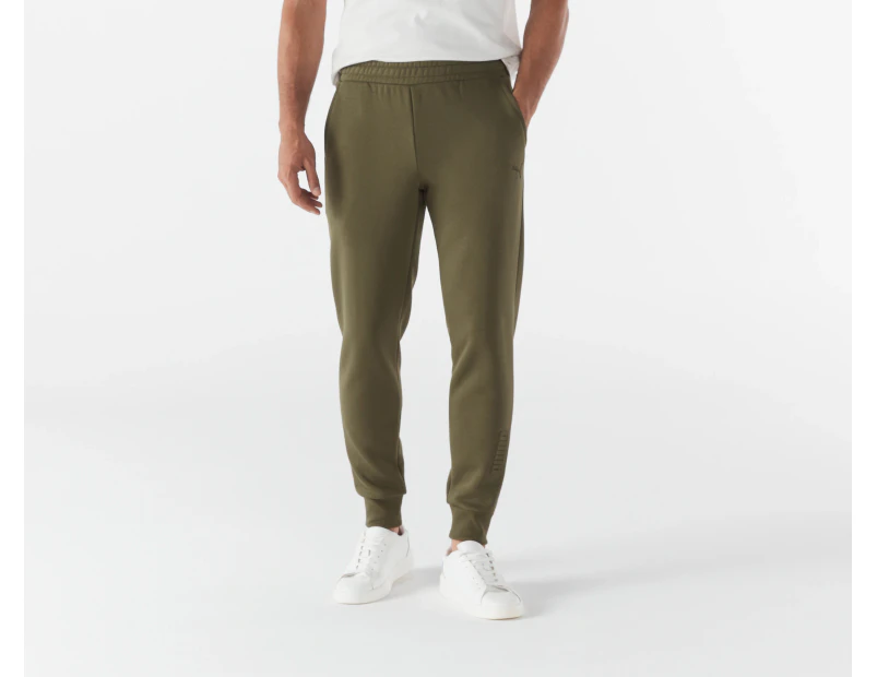 Puma Men's Essentials Embossed Fleece Trackpants / Tracksuit Pants - Olive Green