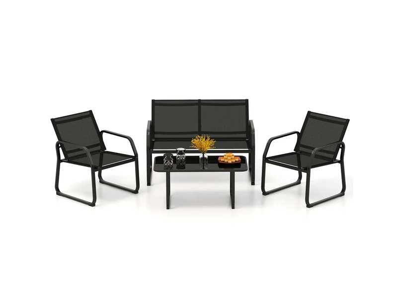 Costway 4 Piece Patio Table Chair Set Outdoor Conversation Table Garden & Yard Black