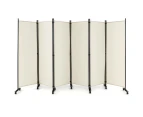 Costway 6-Panel Folding Room Divider 1.72m Rolling Privacy Screen w/ Lockable Wheels White