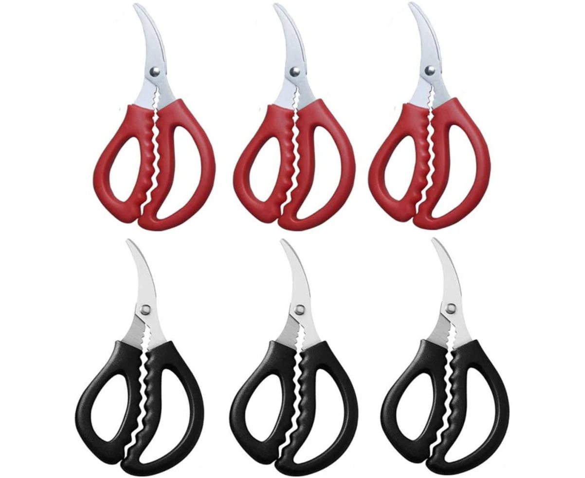 6 PACK Seafood Scissors Fish Crab Lobster shrimp crayfish crawfish Scissors,Multifunctional stainless steel shears Seafood Scissors(Black,Red)