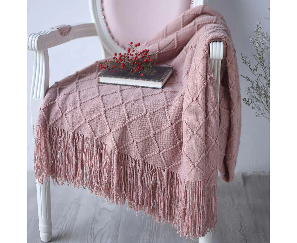 127*210cm Cozy Decorative Knit Woven  Throw Blanket - Pink