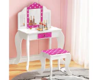 Keezi Kids Dressing Table Vanity Makeup Chair Set Wooden 3 Mirror Drawer Pink