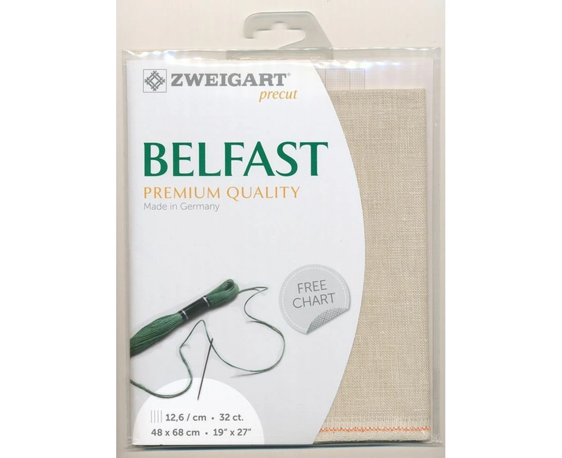 Zweigart Precut Belfast 3609, 32Ct/12.6St Linen Platinum 48x68cm