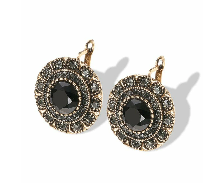 Vintage Antique Statement Black & Bronze Boho Earrings