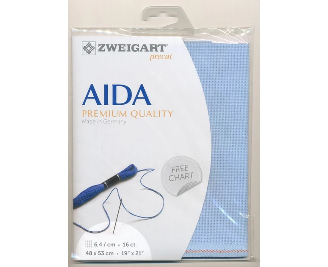 Zweigart 16Ct/6.4St Aida 3251.503 LIGHT BLUE Precut 48x53cm Cotton