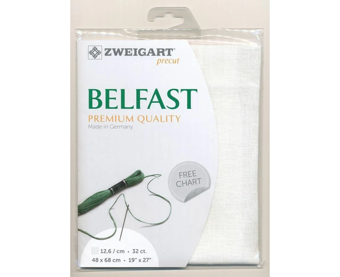 Zweigart Precut Belfast 3609.100 WHITE, 32Ct/12.6St 48x68cm Linen