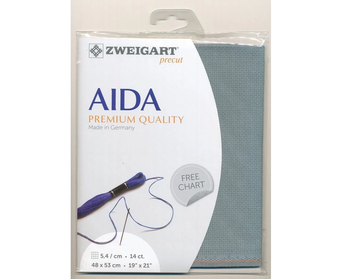 Zweigart Precut Aida 3706, 14Ct/5.4St 48x53cm Cotton Misty Blue