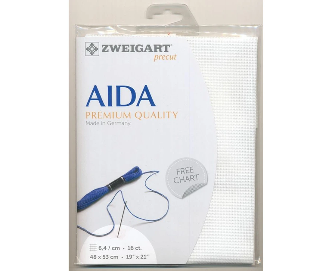 Zweigart 16Ct/6.4St Aida 3251.100 WHITE, Precut 48x53cm Cotton