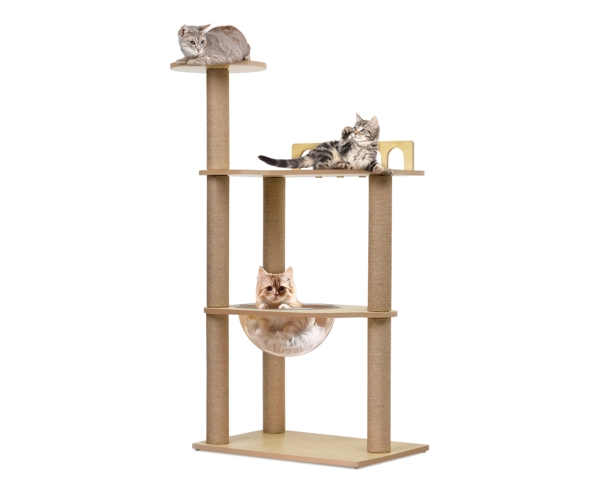 Advwin Wood Multi-Level Cat Tree, 115cm Tall with Sisal-Covered Scratching Posts, Hammock and Extended Platform for Cats to Play and Sleep