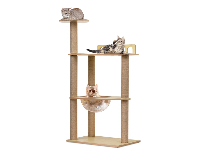 Advwin Wood Multi-Level Cat Tree, 115cm Tall with Sisal-Covered Scratching Posts, Hammock and Extended Platform for Cats to Play and Sleep