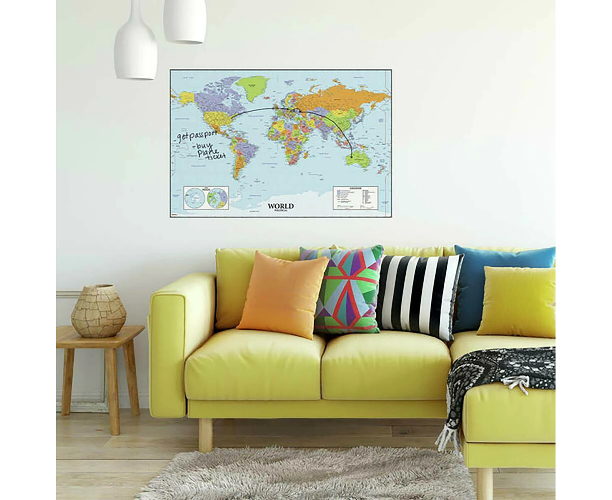 World Map Dry Erase Giant Wall Decals - Multicoloured