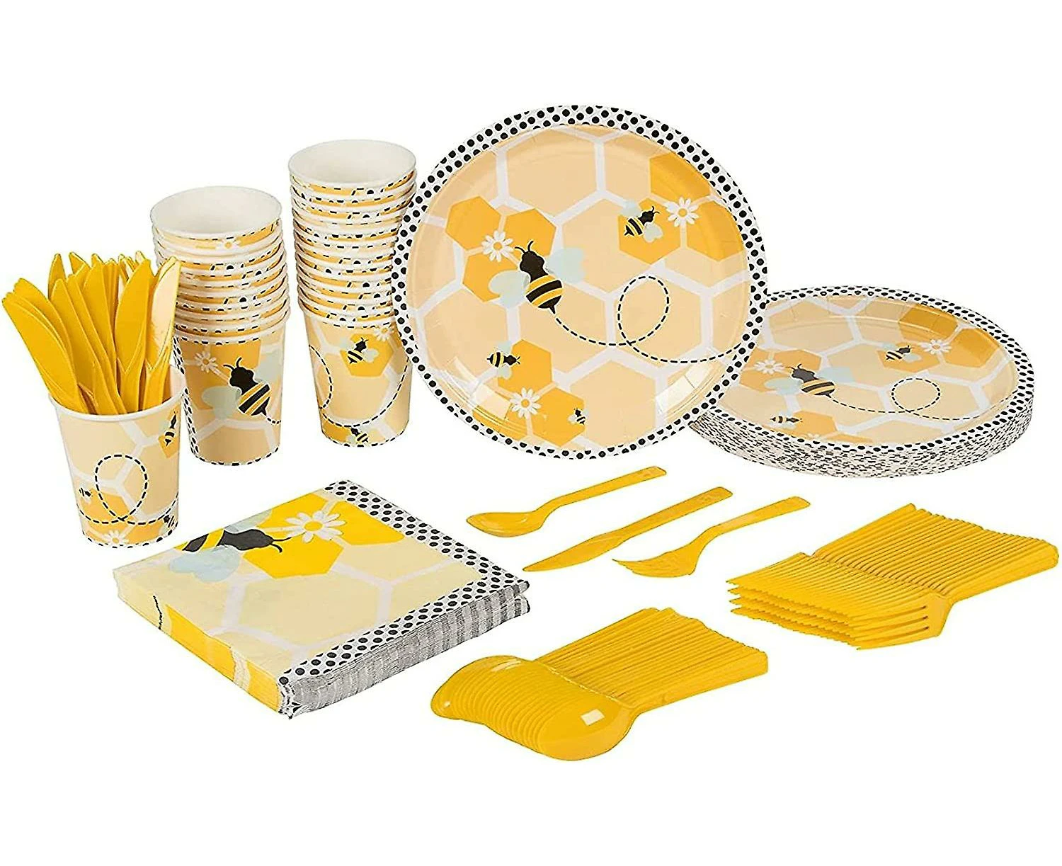 Bee Party Bundle, Includes Plates, Napkins, Cups, and Cutlery (40 Guests, 240 Pieces)