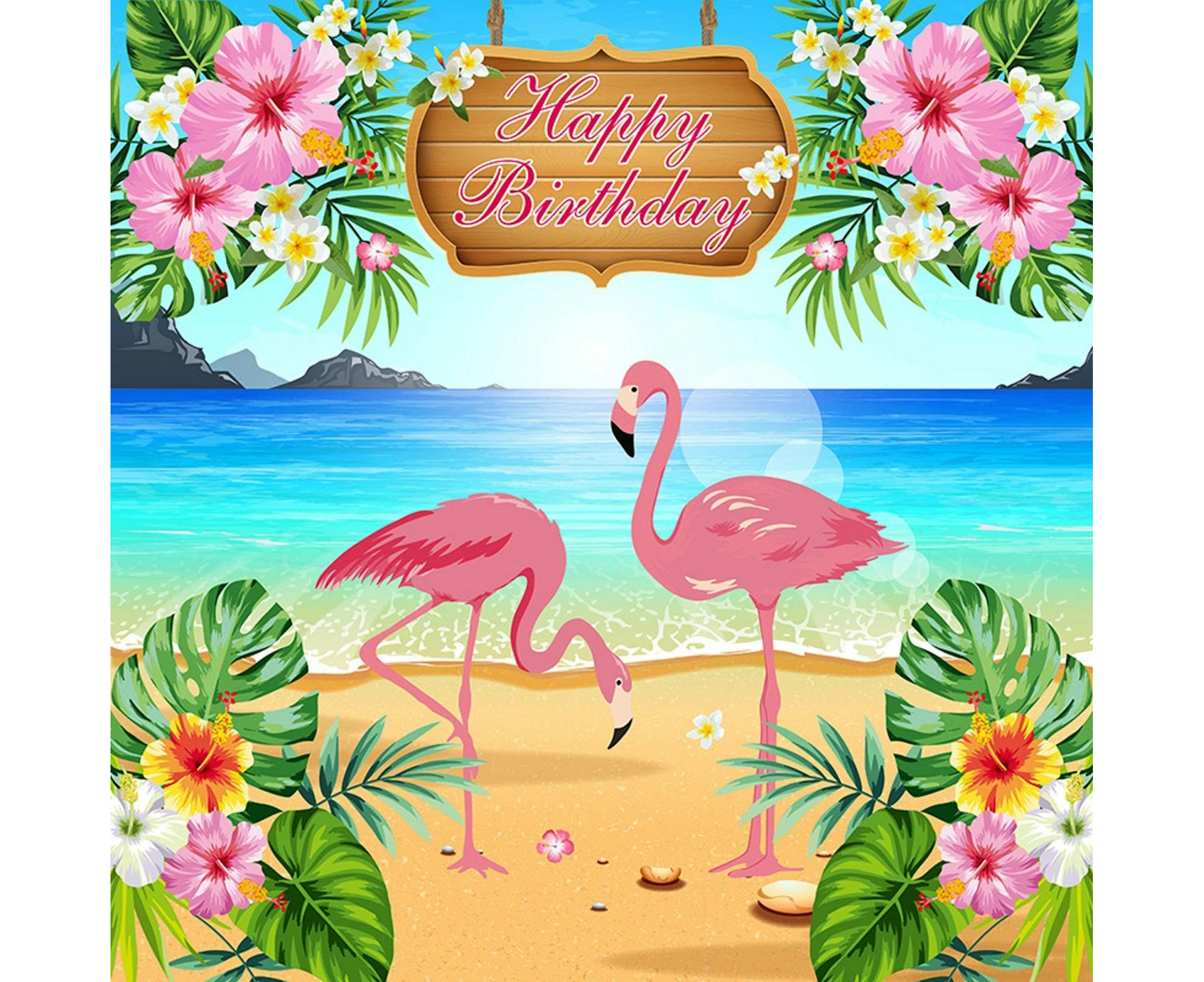 Flamingo Happy Birthday Large Fabric Wall Backdrop