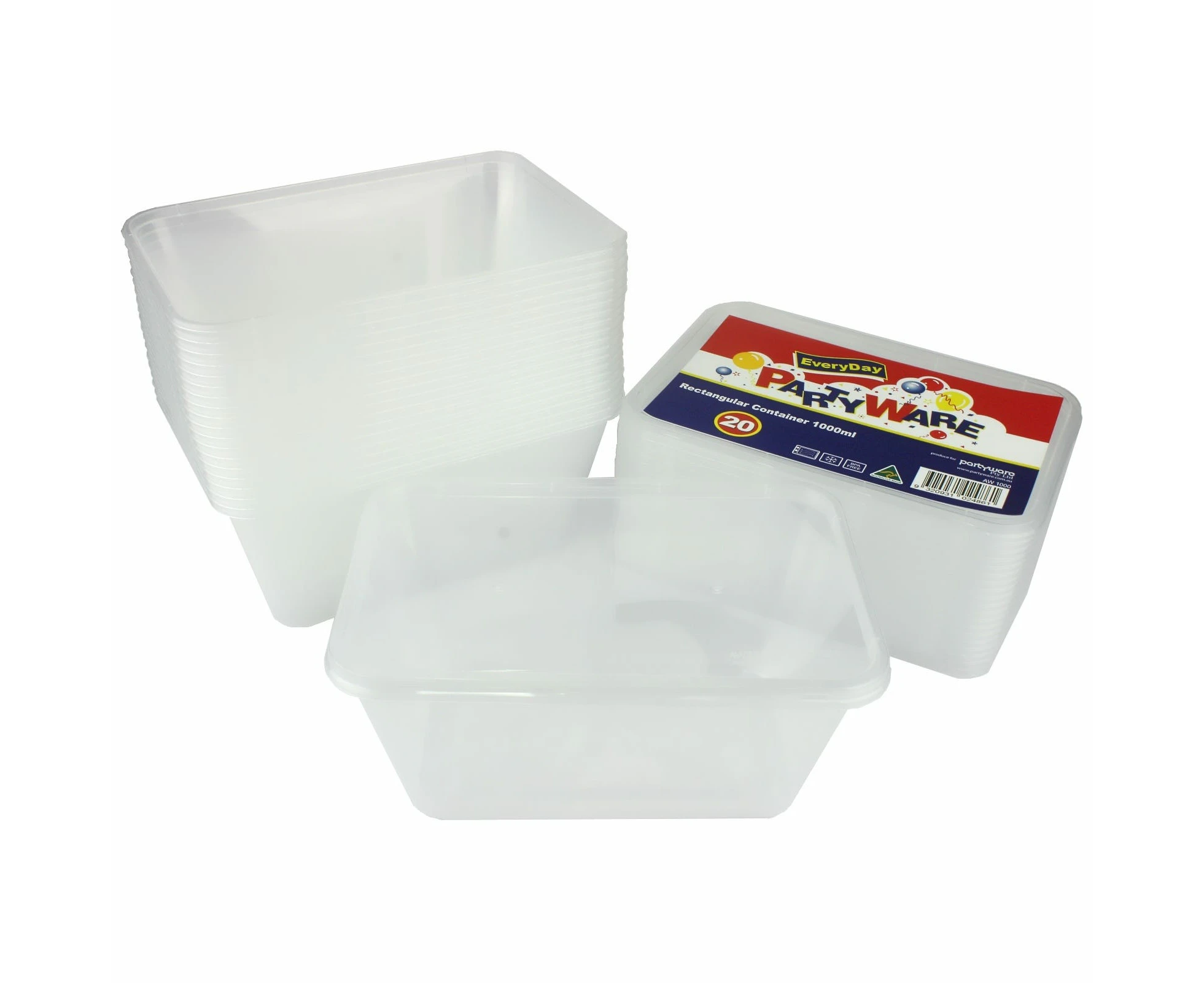 Plastic Food Containers With Lids 1000ml (Pack of 20)