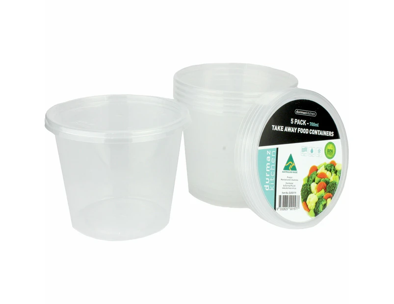 Plastic Round Takeaway Containers With Lids 700ml (Pack of 5)