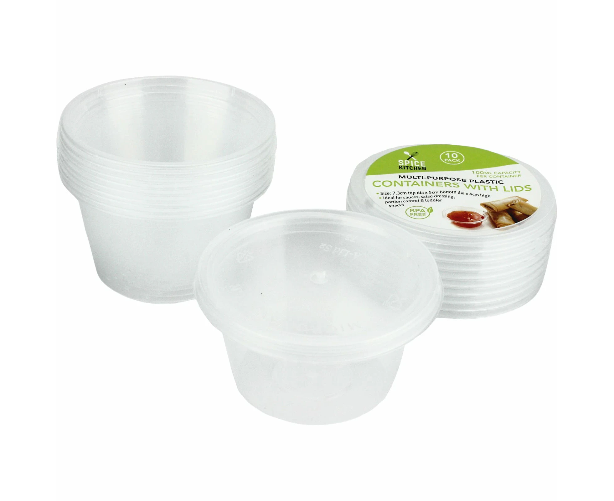 Multi-Purpose Plastic Containers With Lids 100ml (Pack of 10)