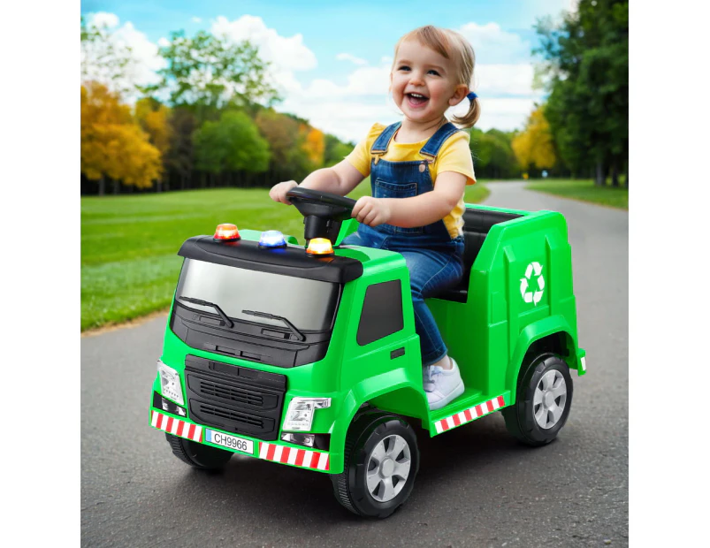 Rigo Kids Ride On Car Garbage Truck Police Light 12V Electric Toys Cars Green